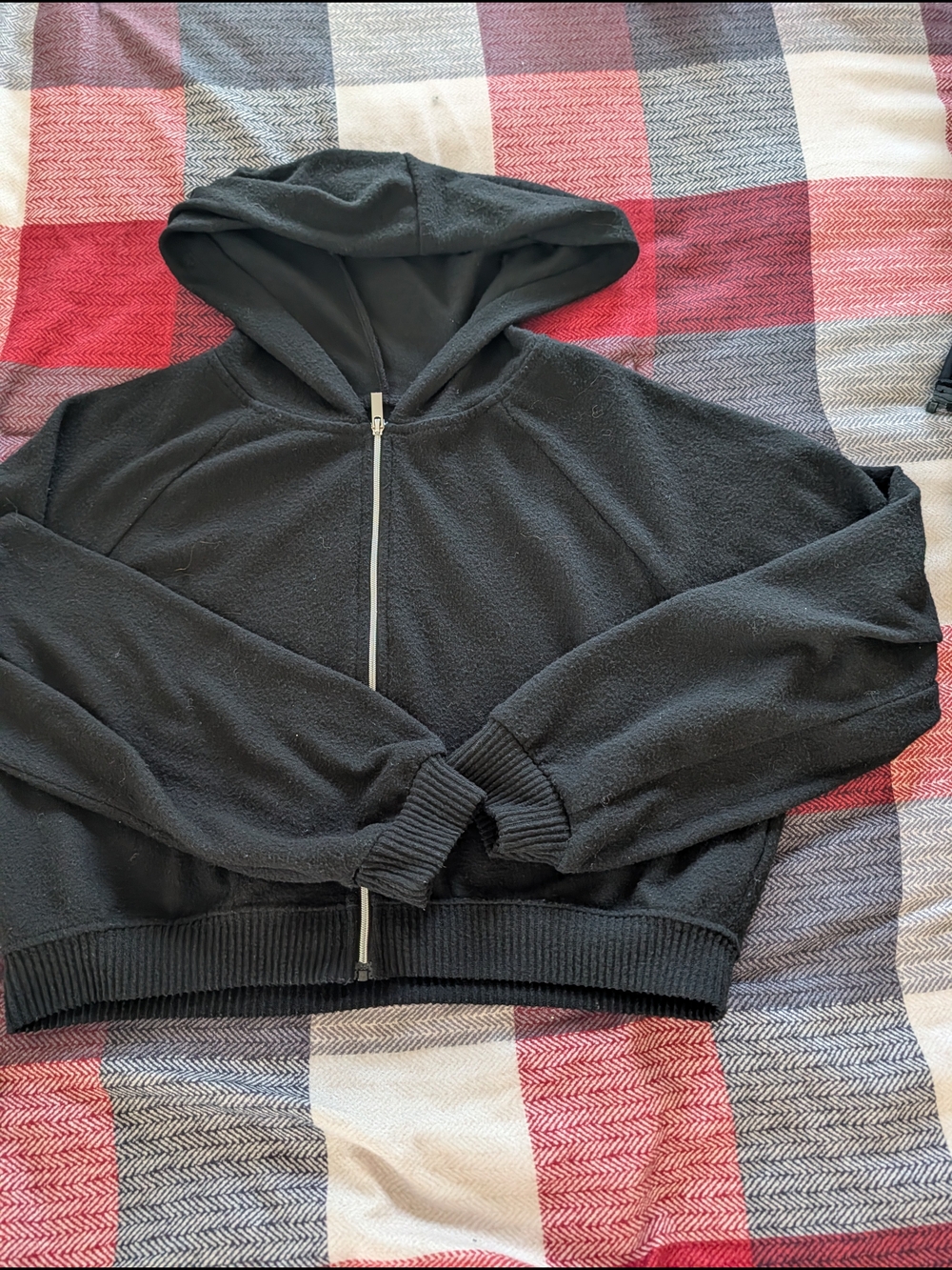 Black Hooded Zip-Front Sweater